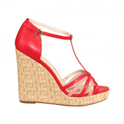 Rhoda Pink & Red Strappy Wedge Sandals