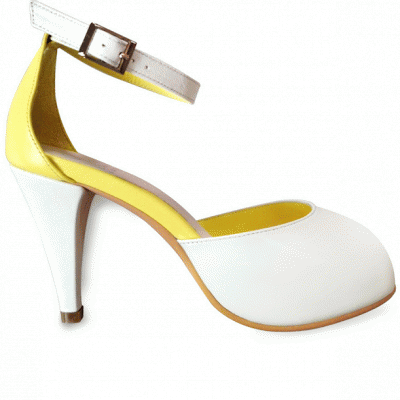 Delilah White and Yellow Open Toe Court Shoes