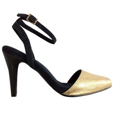 Darcey Navy Suede and Sparkling Gold Court Shoes 