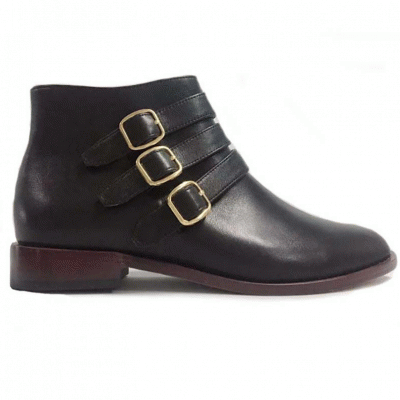 Michelle Black Leather Buckle Boots