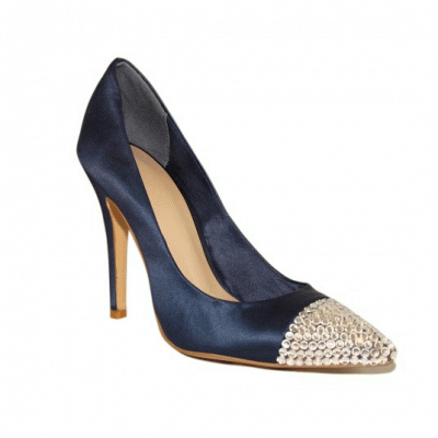 Holly Royal Blue Silk Court Shoes with Studded Toe