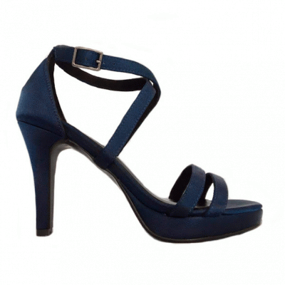 Violet Navy Blue Satin Strappy Heels