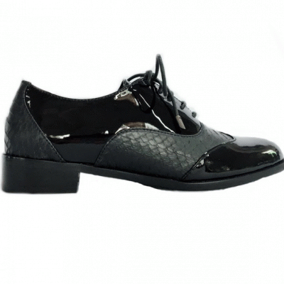 Gabriella Black Croc Print and Patent Leather Oxfords