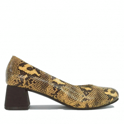 Helen Yellow and Black Snakeskin Tapered Heels  