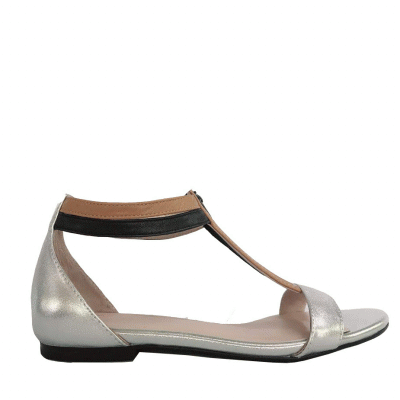Jasmyne Silver Soft Leather Flat Sandals